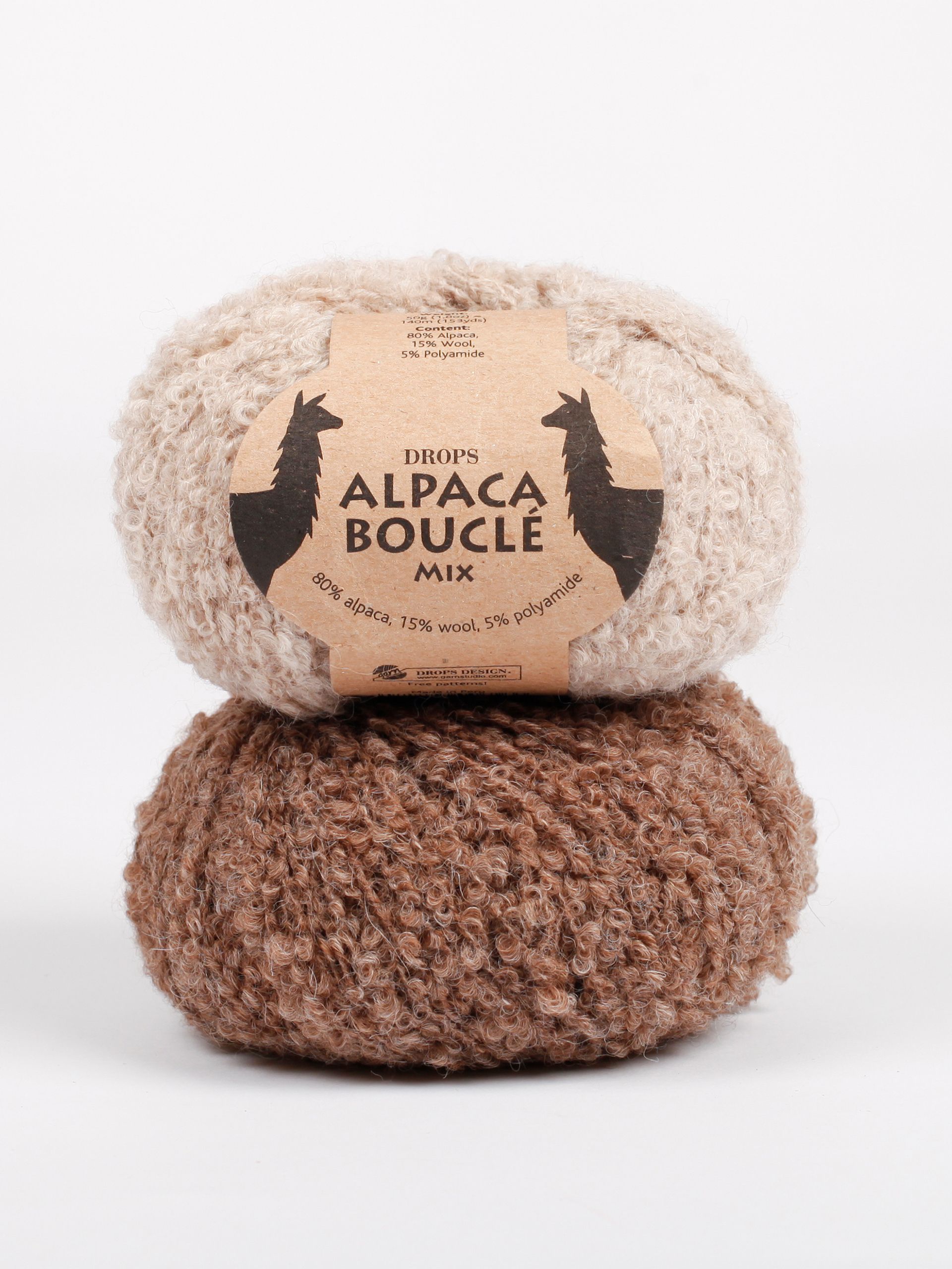 Drops Alpaca Bouclé Wolle – Flauschiges Effektgarn, 50g Knäuel, Farbe Hellgrau (Mix 5110)
