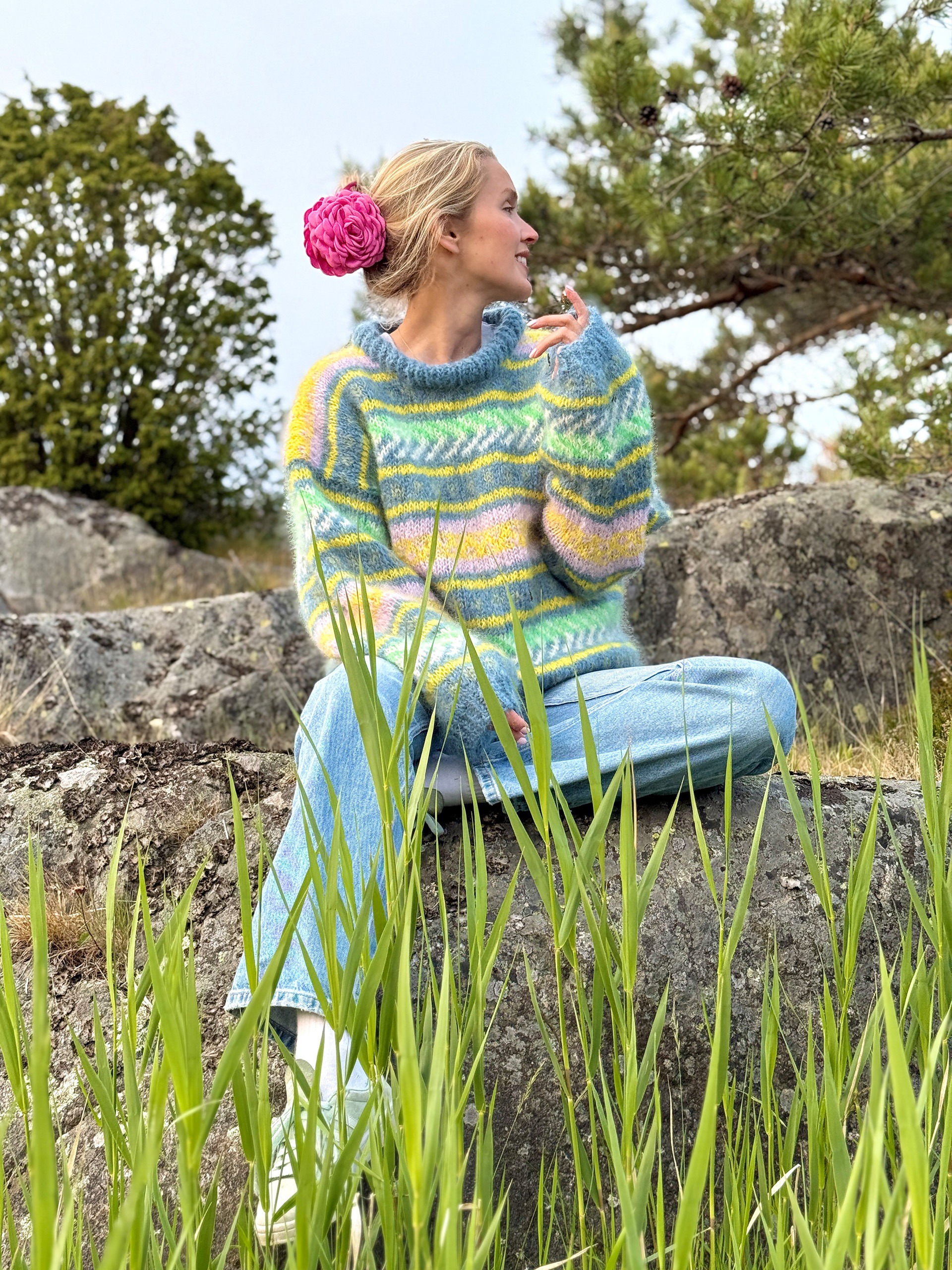 IR 02-01c Hanami Pullover ("Påfugl in Paris"- Wolle)